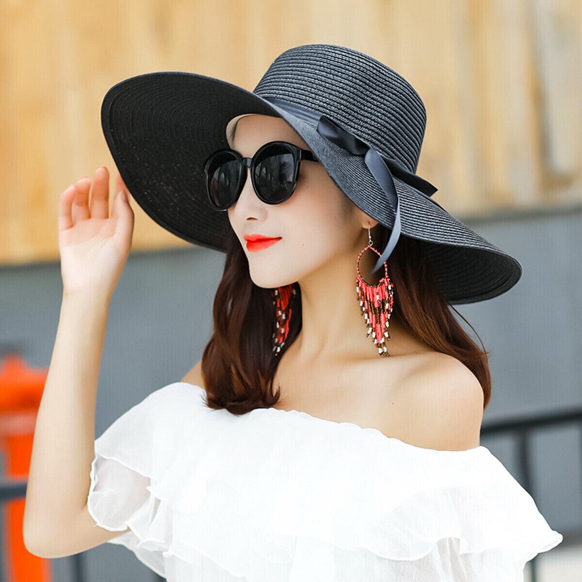 Straw Hat Womens - Summer Big Wide Brim Straw Hat Beach Sun Foldable Cap for Women
