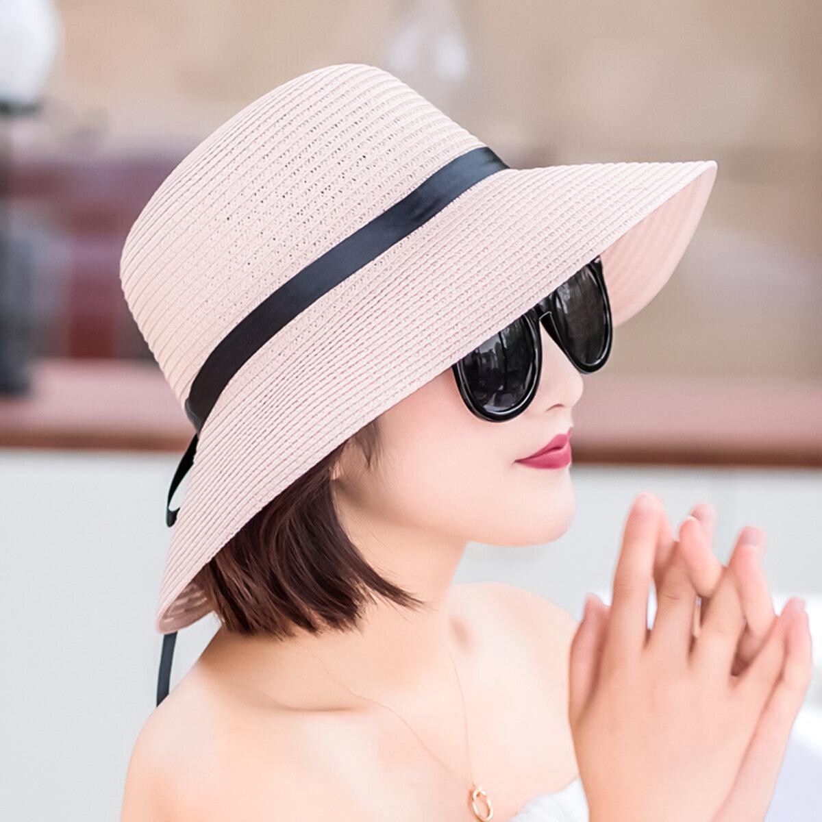Straw Hat Womens - Summer Big Wide Brim Straw Hat Beach Sun Foldable Cap for Women