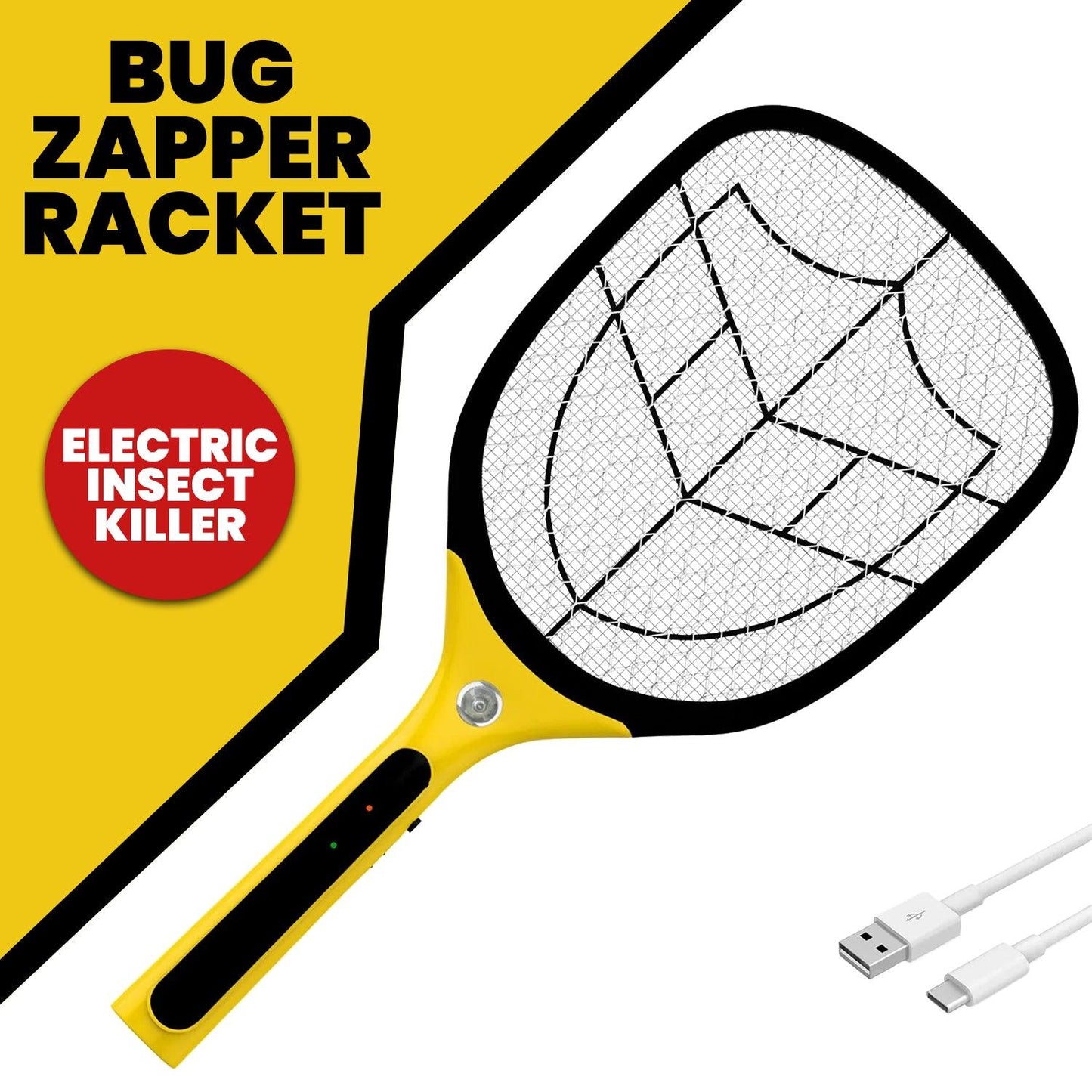 Fly Zapping Racket -  Bug Zapper Racket Fly Swatter Mosquito Bat Wasp Electric Insect Pest Killer USB