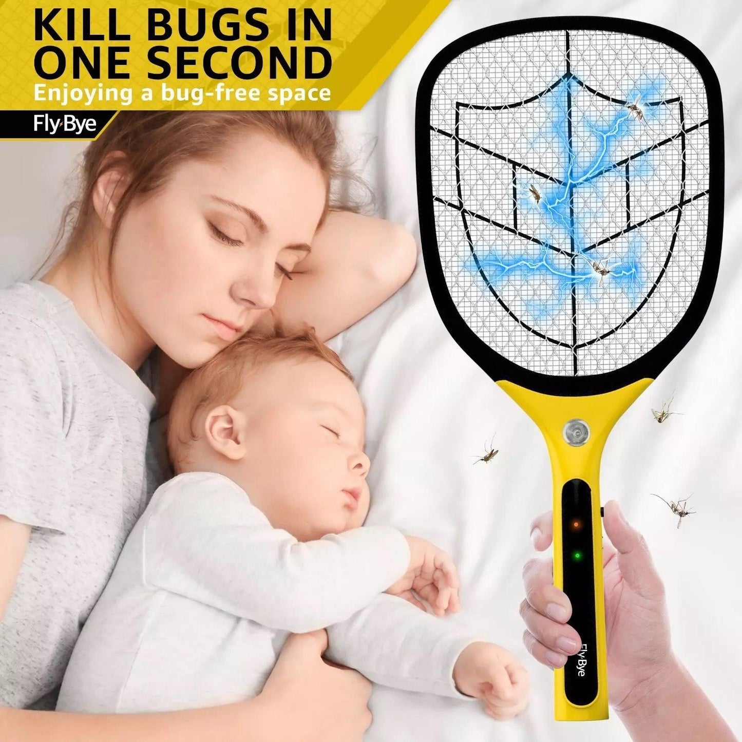 Fly Zapping Racket -  Bug Zapper Racket Fly Swatter Mosquito Bat Wasp Electric Insect Pest Killer USB
