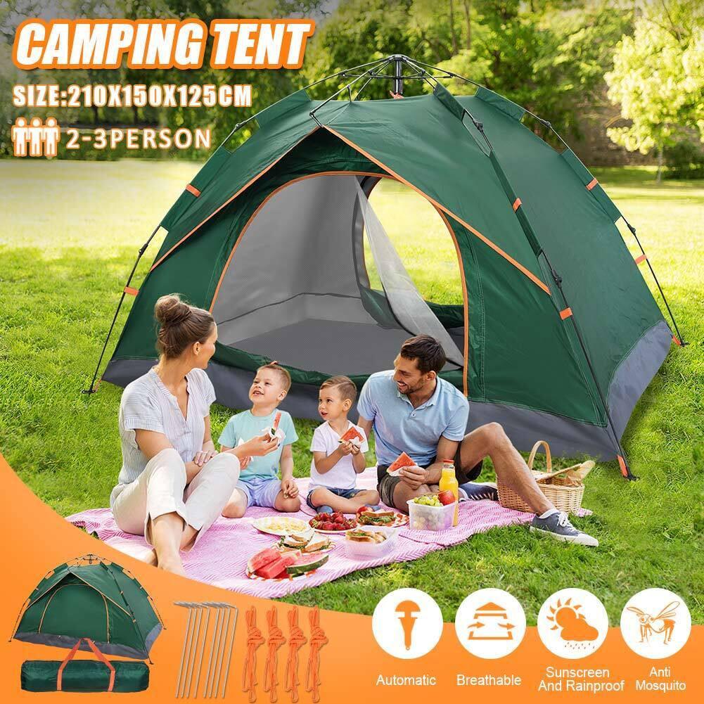 Automatic Pop-up Tent - 2-3 Man Instant Double Layer Pop up Camping Tent Waterproof Outdoor UK