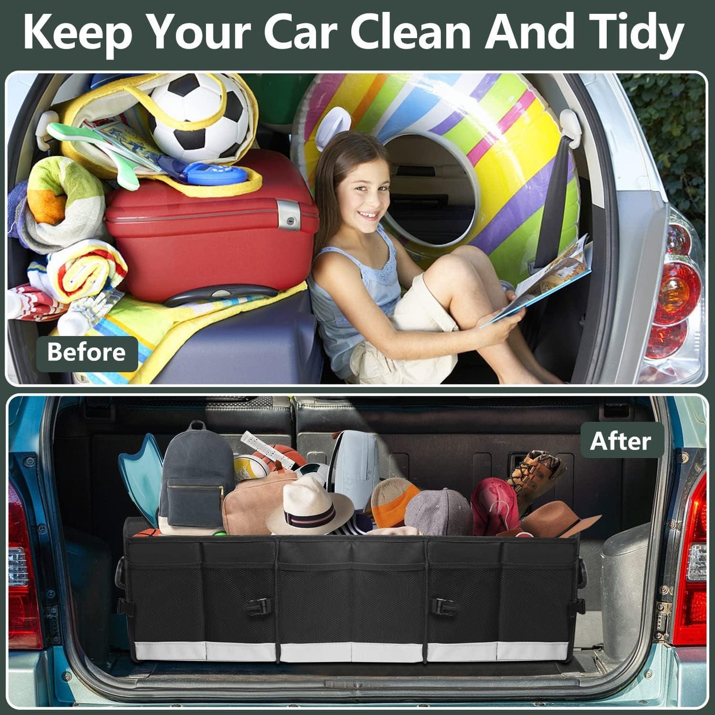 Car Boot Organiser - Heavy Duty Collapsible Foldable Tidy Pocket Storage