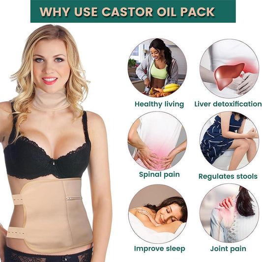 Castor Oil Pack - Reusable Oil Pack Kit Waist Wrap for Insomnia Constipation Inflammation