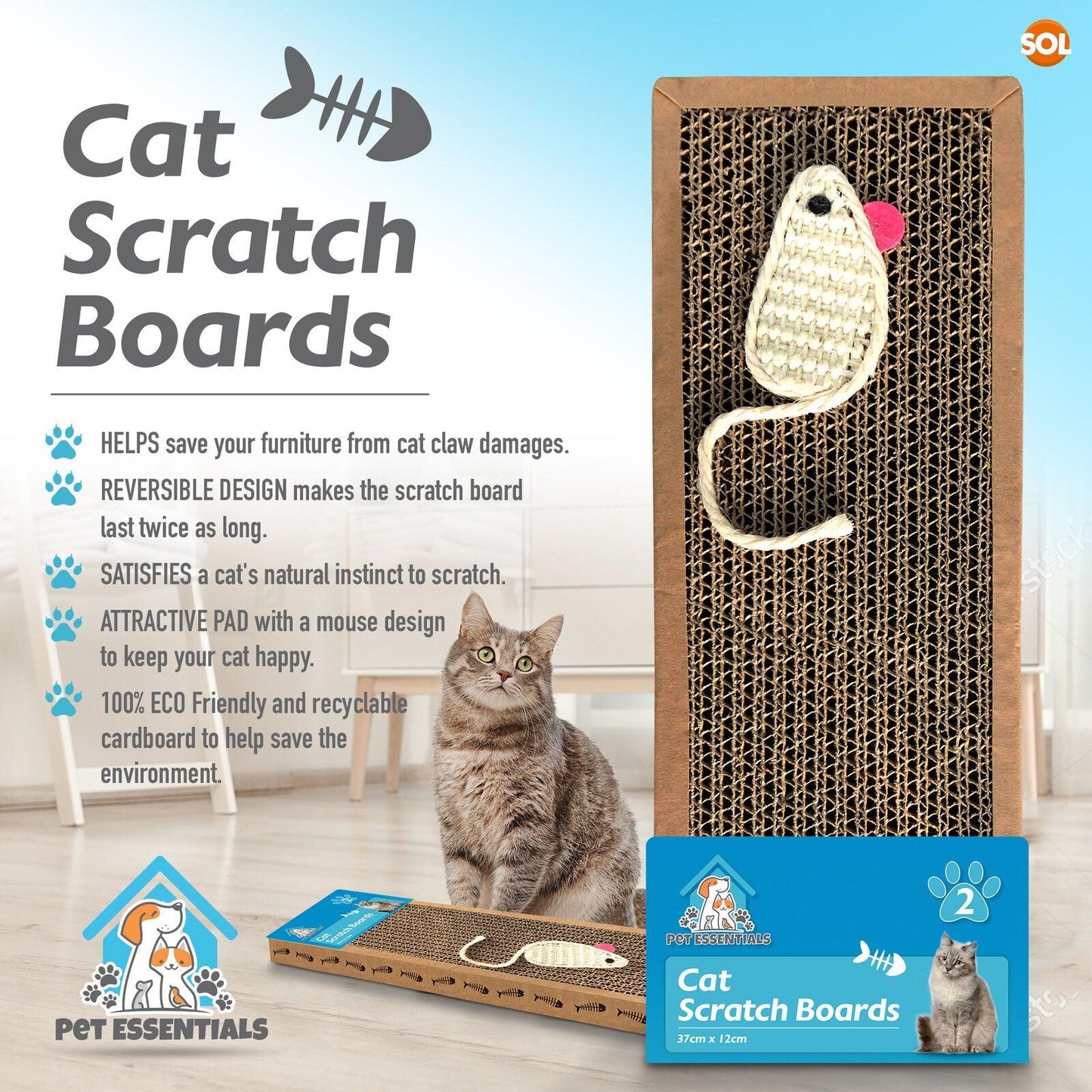 Cardboard Cat Scratchers UK - 2pk Cat Scratcher Pads | Kitten Scratching Board Mat Cardboard Bed Pet Play Toy