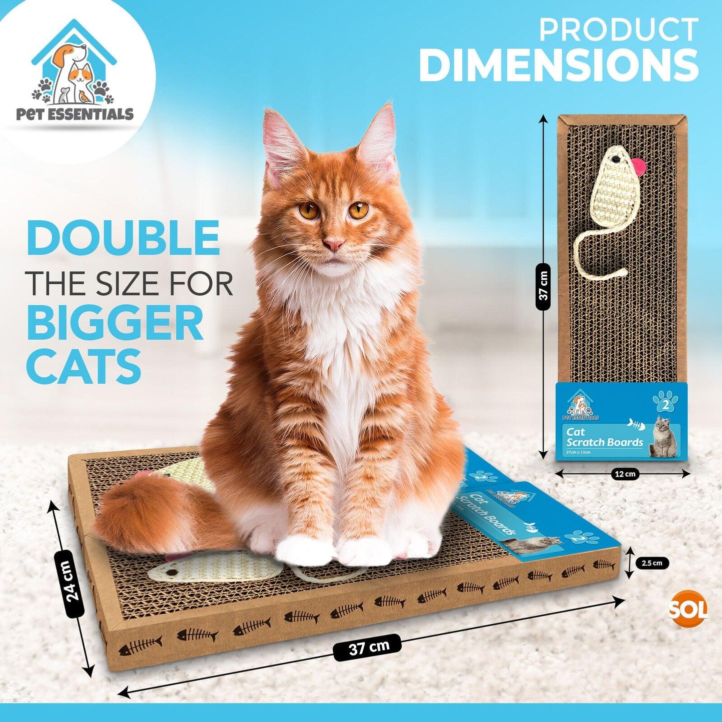 Cardboard Cat Scratchers UK - 2pk Cat Scratcher Pads | Kitten Scratching Board Mat Cardboard Bed Pet Play Toy