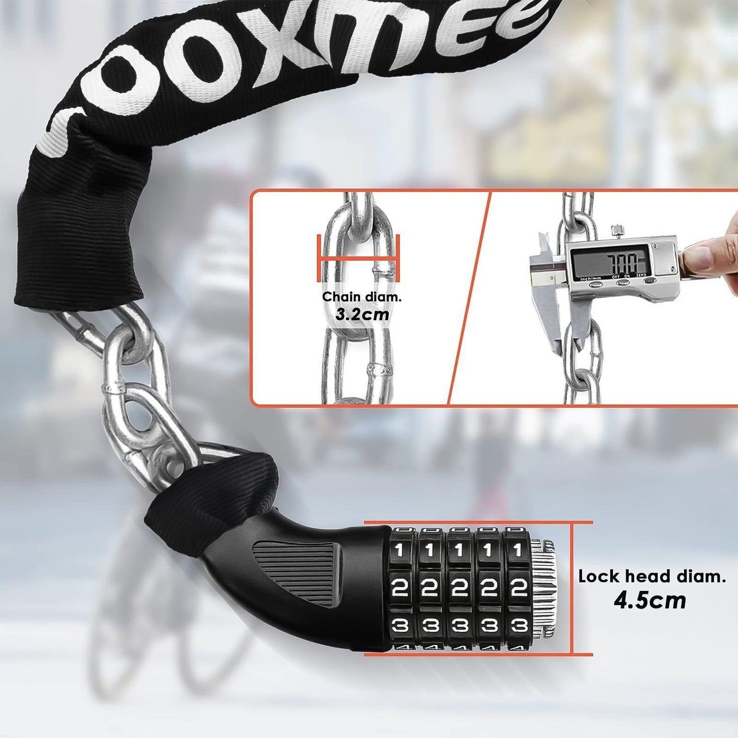 Best Bike Lock UK - Heavy Duty High Security 90cm 5-Digit Combination Chain Lock