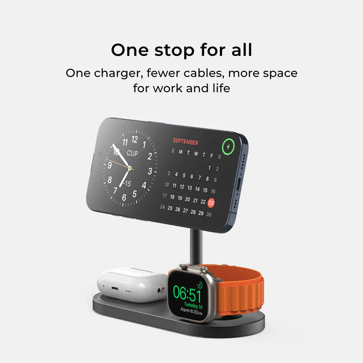 3-in-1 Wireless Charging Stand – Fast Magnetic Charger for Phone, Watch & Earbuds