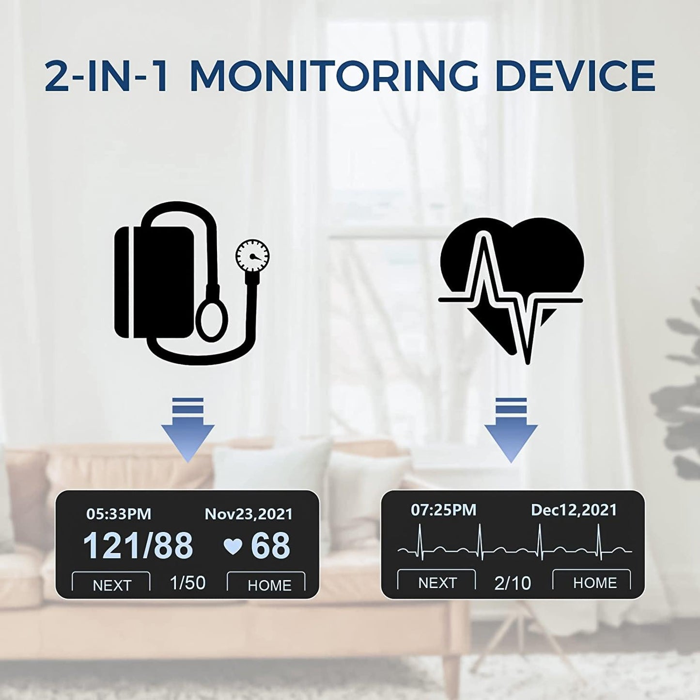 Blood Pressure Machine - Wireless Upper Arm Blood Pressure Monitor ECG Monitor 2 in 1 Machine Free APP