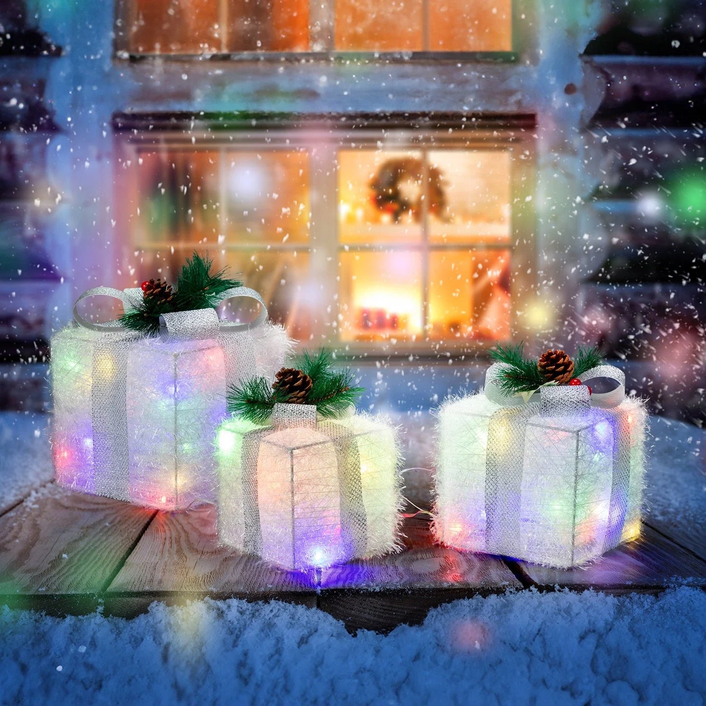 Christmas Light Up Presents - Gift Boxes Set LED Lighted Decorations for Indoor & Outdoor Use UK
