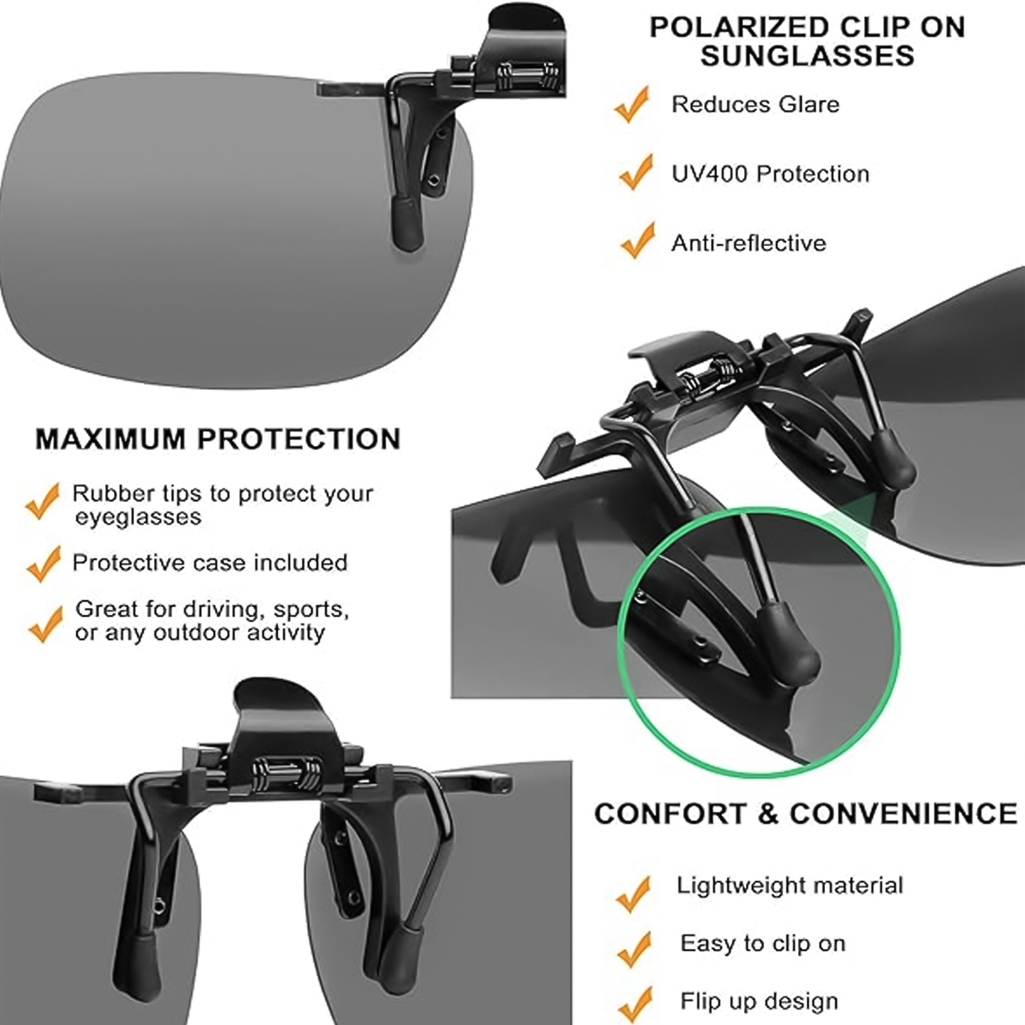 Clip On Sunglasses – Polarised Clip On Flip Style Sunglasses UV400 Polarized driving Fishing cycling