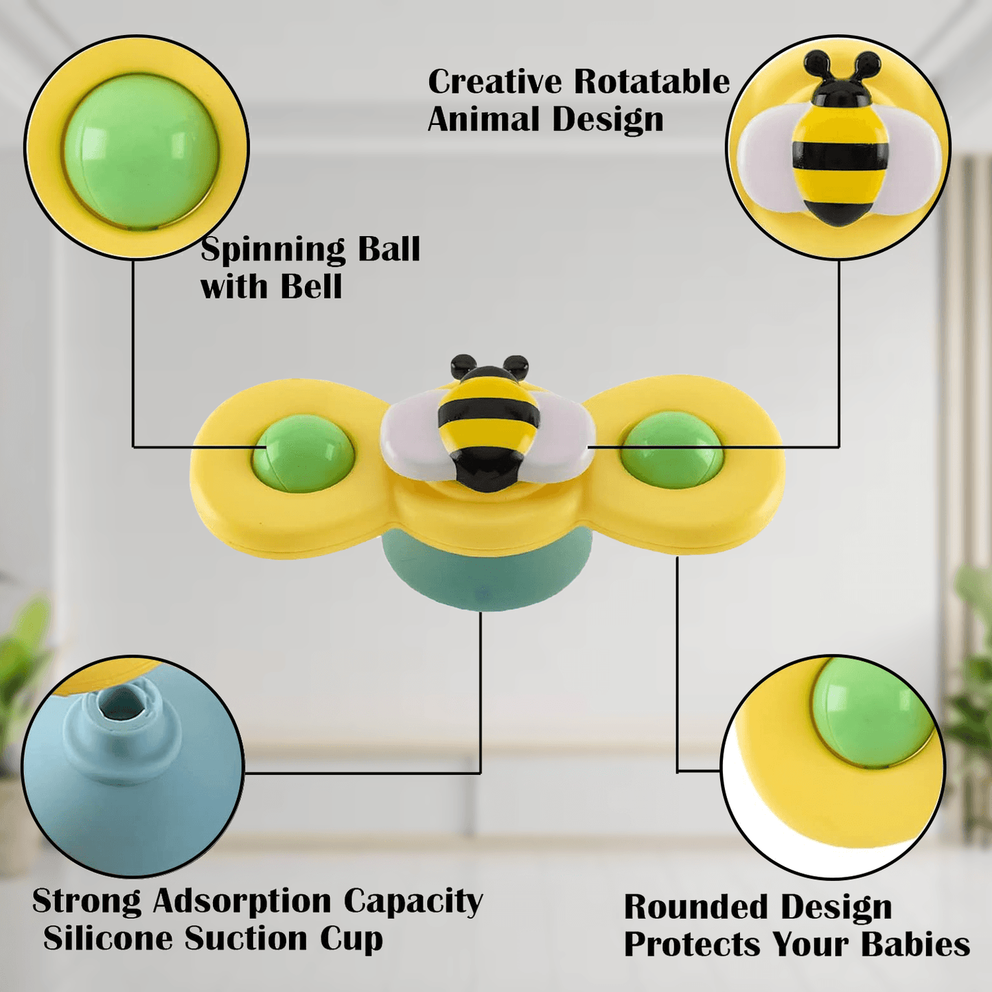 Fidget Spinner Toys - 3 Pcs Suction Cup Spinner Toys Sensory Early Education Bathtub Toy Dining Chairs Birthday Gifts Boy or Girl