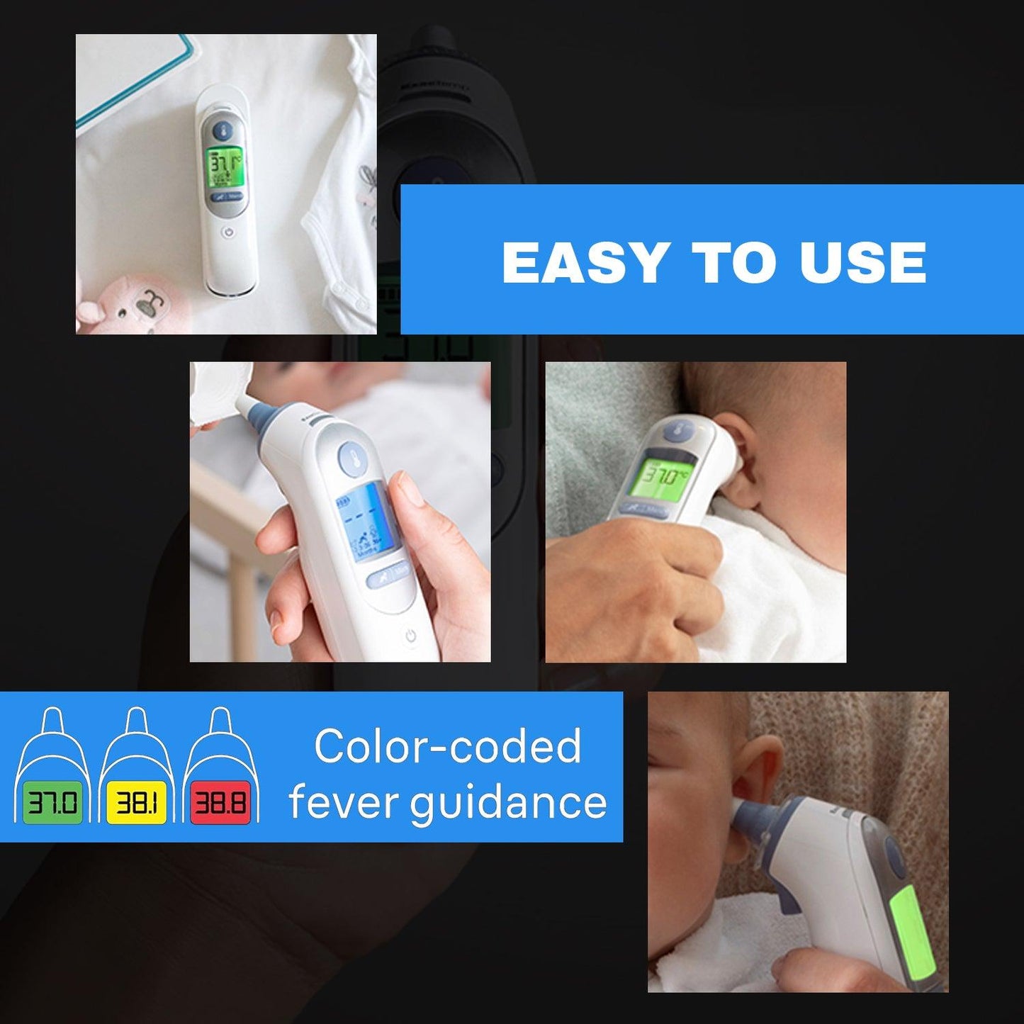 Digital Ear Thermometer - 7+ connect Ear thermometer | App Compatible Technology |  Colour-coded Digital Display | Baby And Infant Friendly