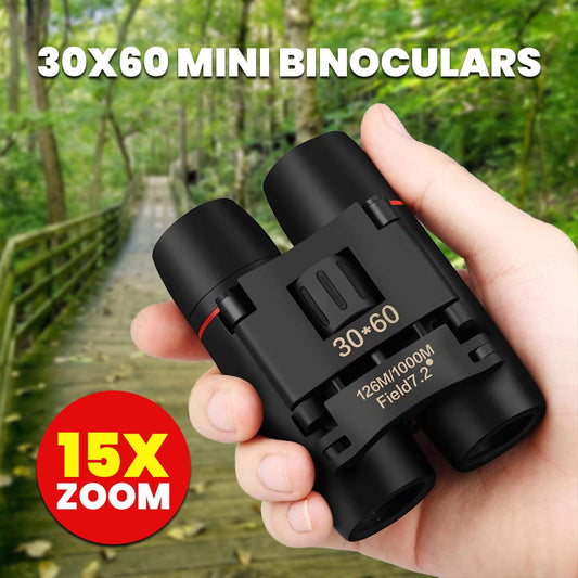 Small Powerful Binoculars - 30X60 Mini Binoculars Foldable Compact 15X Zoom Day Vision Clear Image Pouch