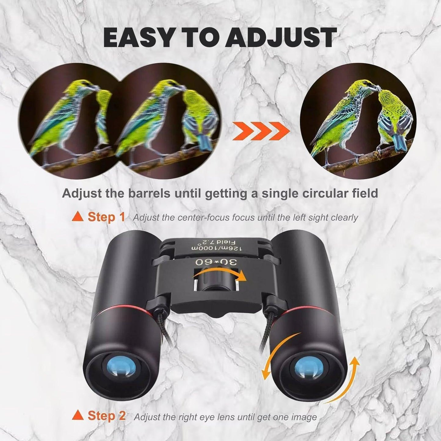 Small Powerful Binoculars - 30X60 Mini Binoculars Foldable Compact 15X Zoom Day Vision Clear Image Pouch