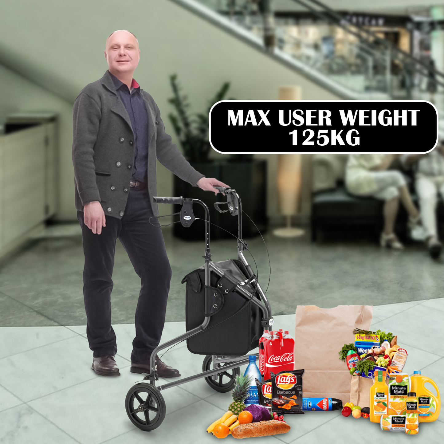 Three Wheeled Mobility Walker – Foldable Lightweight Rollator with Brakes & Storage Bag