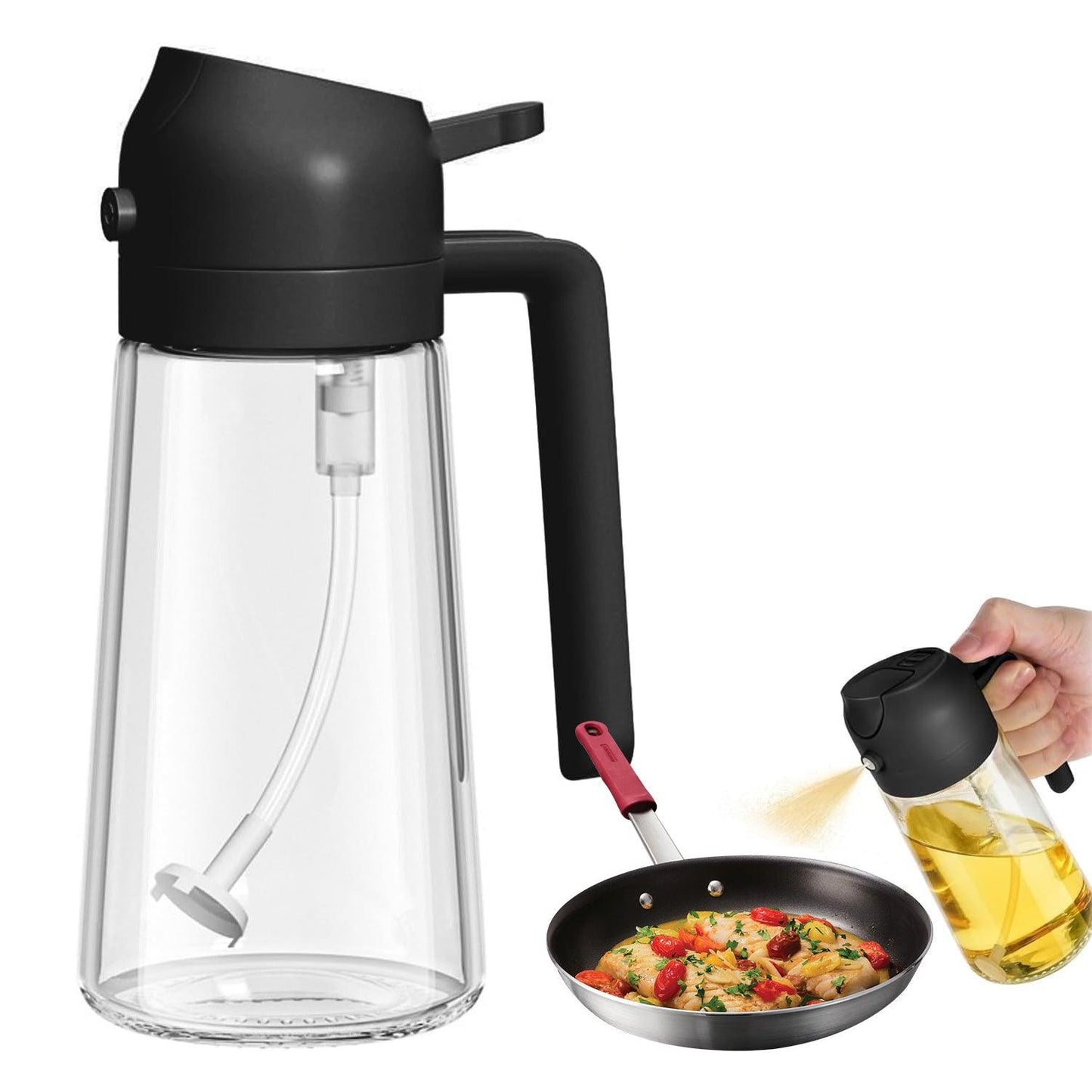 Cooking Oil Spray Bottle - 2-in-1 Oil Dispenser Bottle Refillable BBQ Cooking Olive Oil Sprayer UK