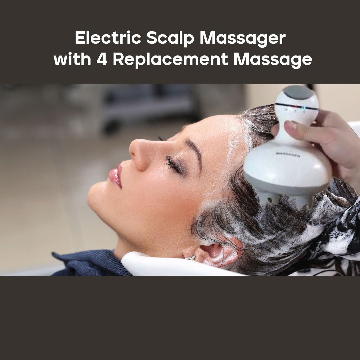 Electric Scalp Massager - 4 Replacement Massage Heads Portable Head Scratcher with Tissue Kneading Nodes