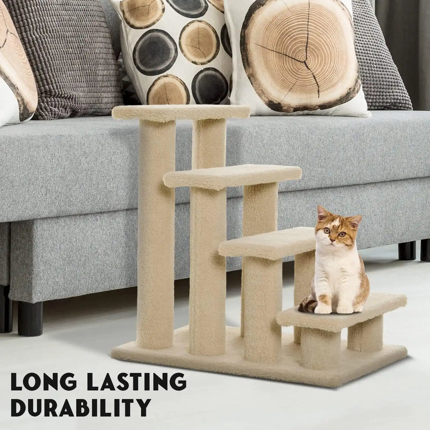 Cat Bed Stairs – Soft 4 Step Pet Stairs for Dog Cat Climb Ladder Plush Steps for Easy Access to Bed and Furniture