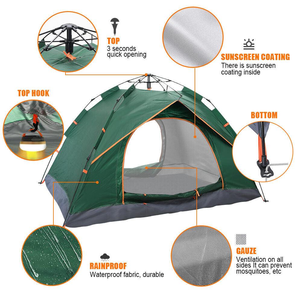 Automatic Pop-up Tent - 2-3 Man Instant Double Layer Pop up Camping Tent Waterproof Outdoor UK