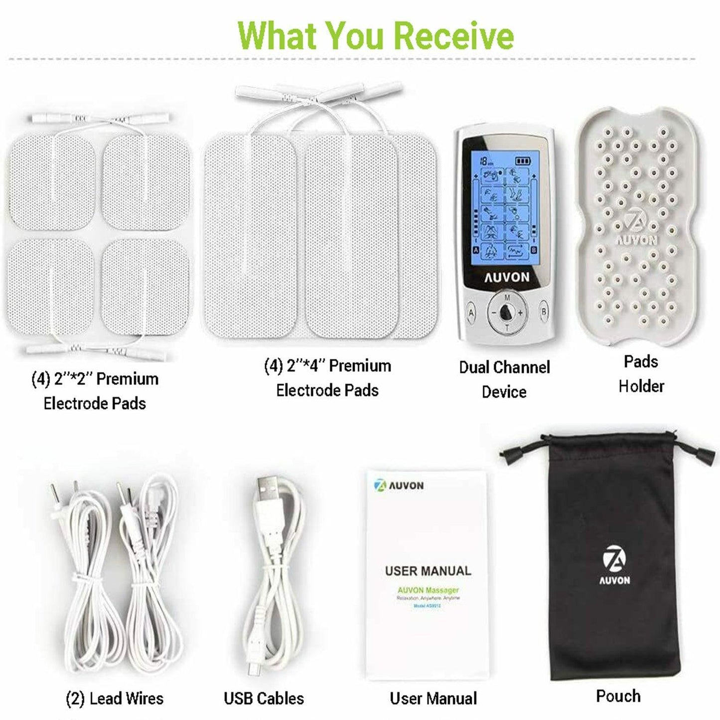 Electro Muscle Stimulation Machine - Dual Channel TENS Machine for Pain Relief | TENS Unit Muscle Stimulator with 20 Modes | 2″ and 2″x4″ TENS Pads