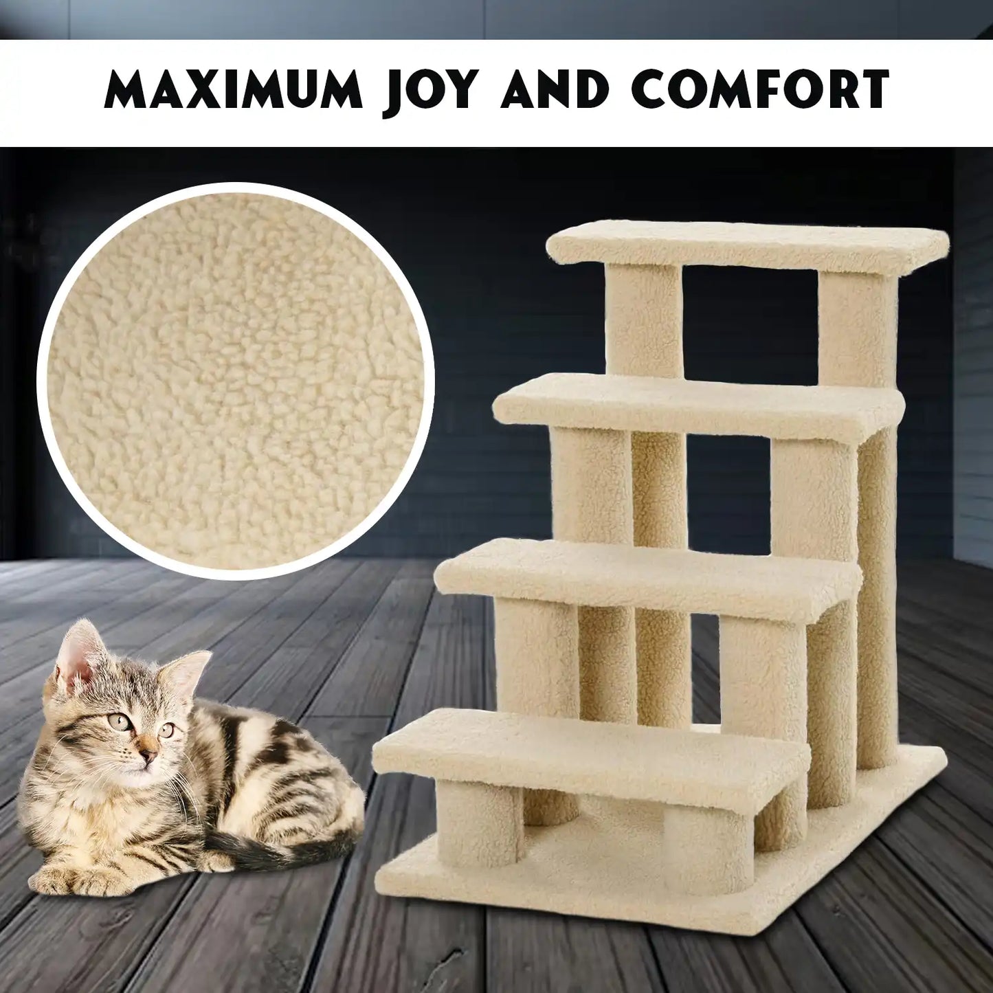 Cat Bed Stairs – Soft 4 Step Pet Stairs for Dog Cat Climb Ladder Plush Steps for Easy Access to Bed and Furniture