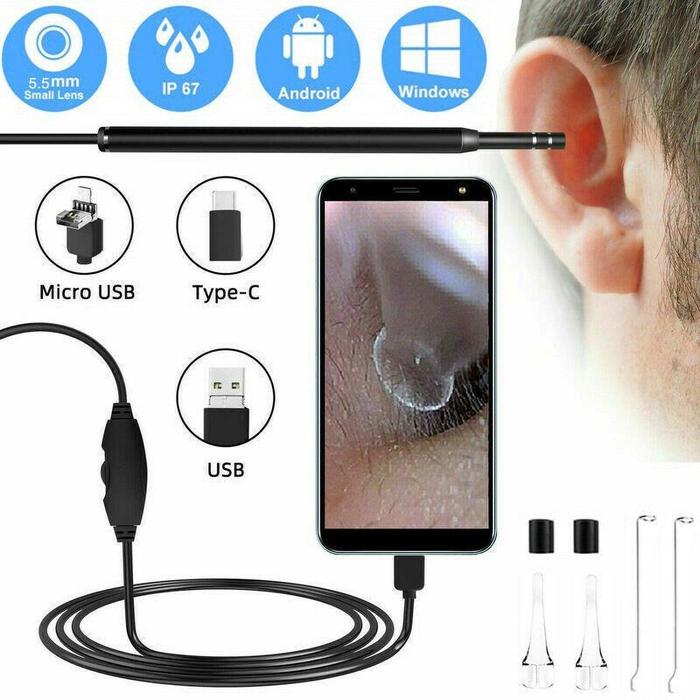 Ear Camera Wax Removal - Wireless WiFi Ear Wax Remover Camera Ear Endoscope Spoon Pick Cleaning Tool Kit