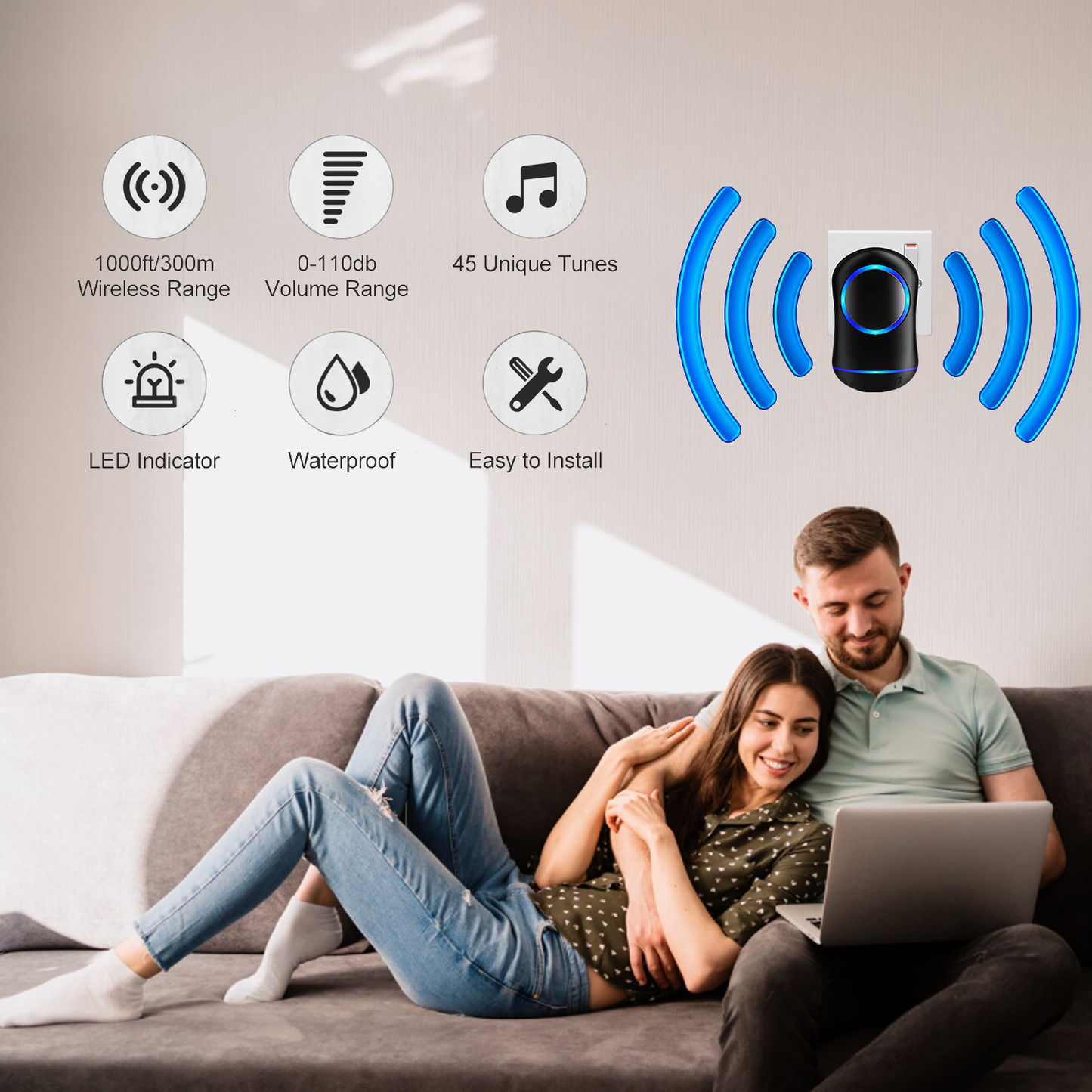 Wireless Door Bell – Waterproof 1000ft Long Range Plug in Home Cordless Doorbell