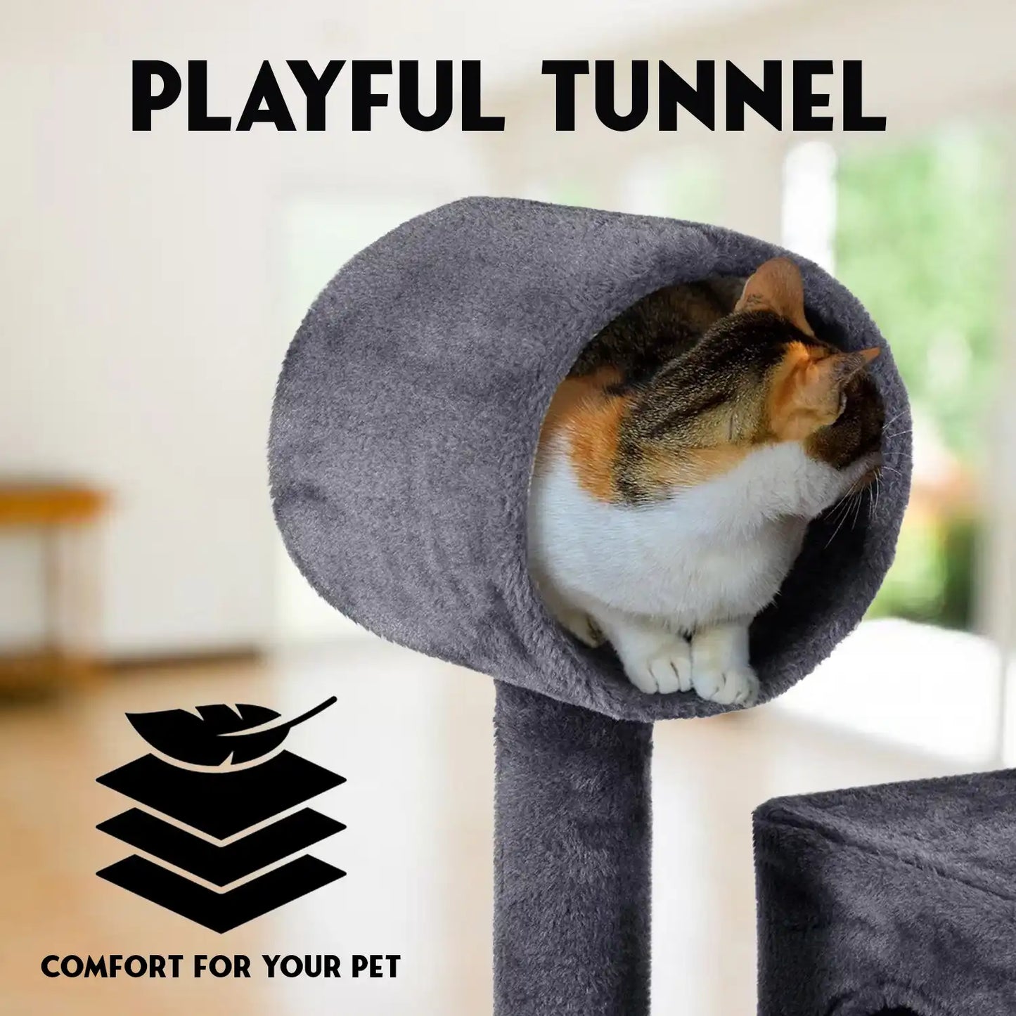 Cat Tree Scratching Post – 130cm Multi-Level Tower with Scratching Posts and Cozy Hideouts