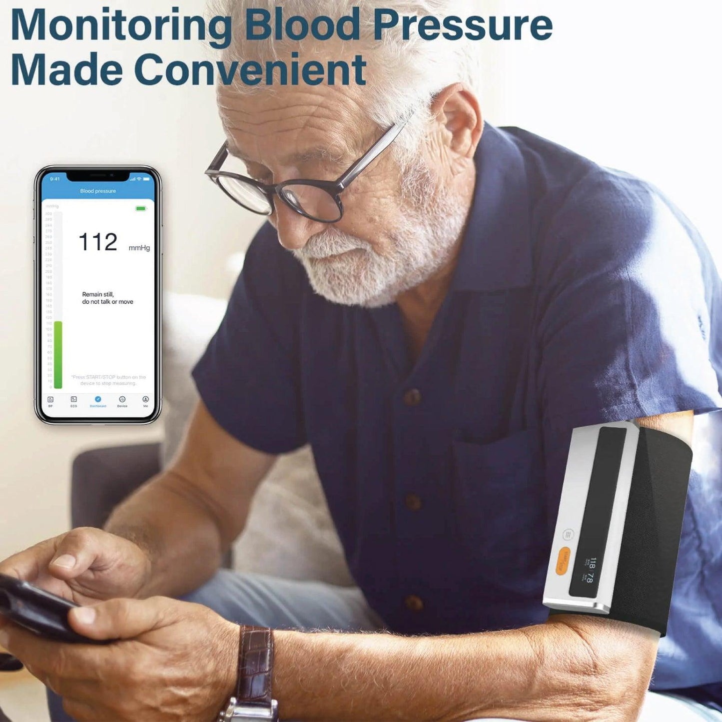 Blood Pressure Machine - Wireless Upper Arm Blood Pressure Monitor ECG Monitor 2 in 1 Machine Free APP