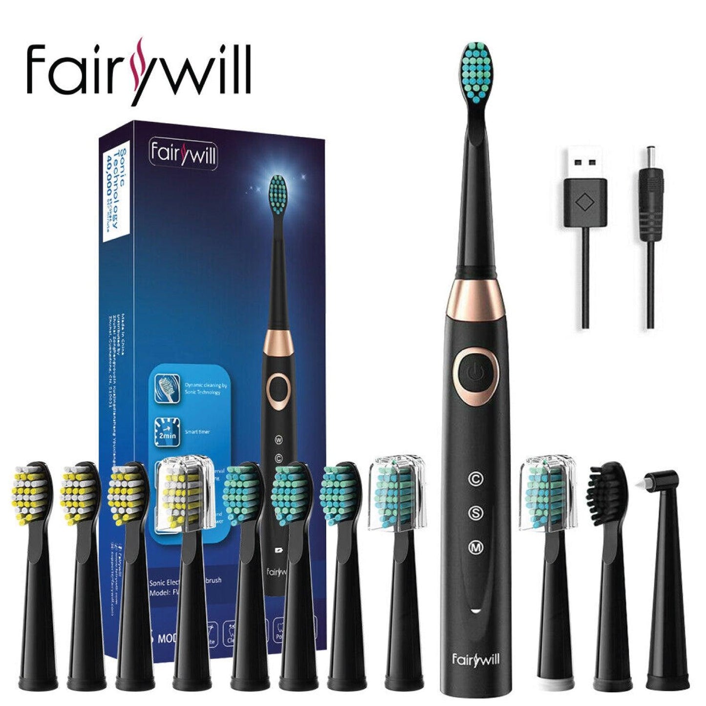 Rechargeable Power Toothbrush - 4/12X Brush Heads Electric Toothbrush Power Toothbrush ADA Accepted