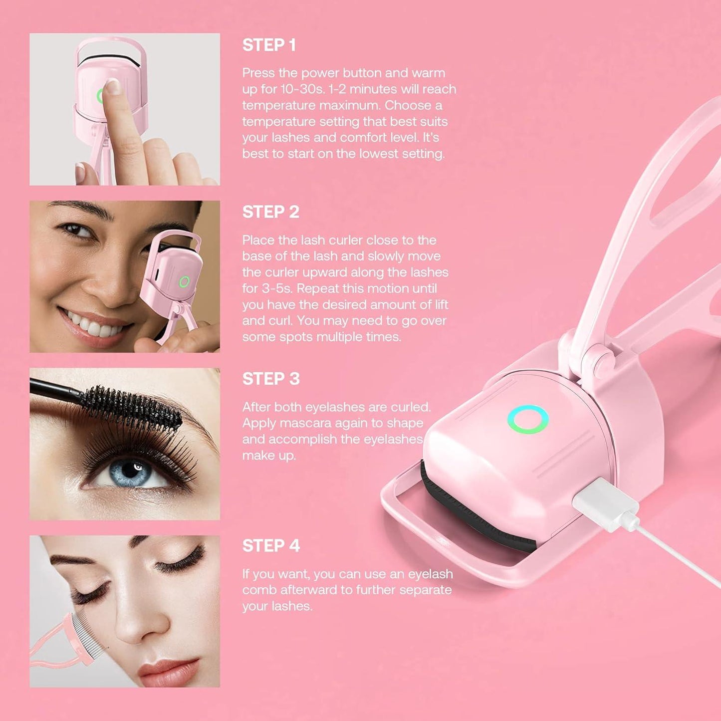 Electric Eyelash Curler - Electric Heated Lasting USB Charging Cable Makeup Tools