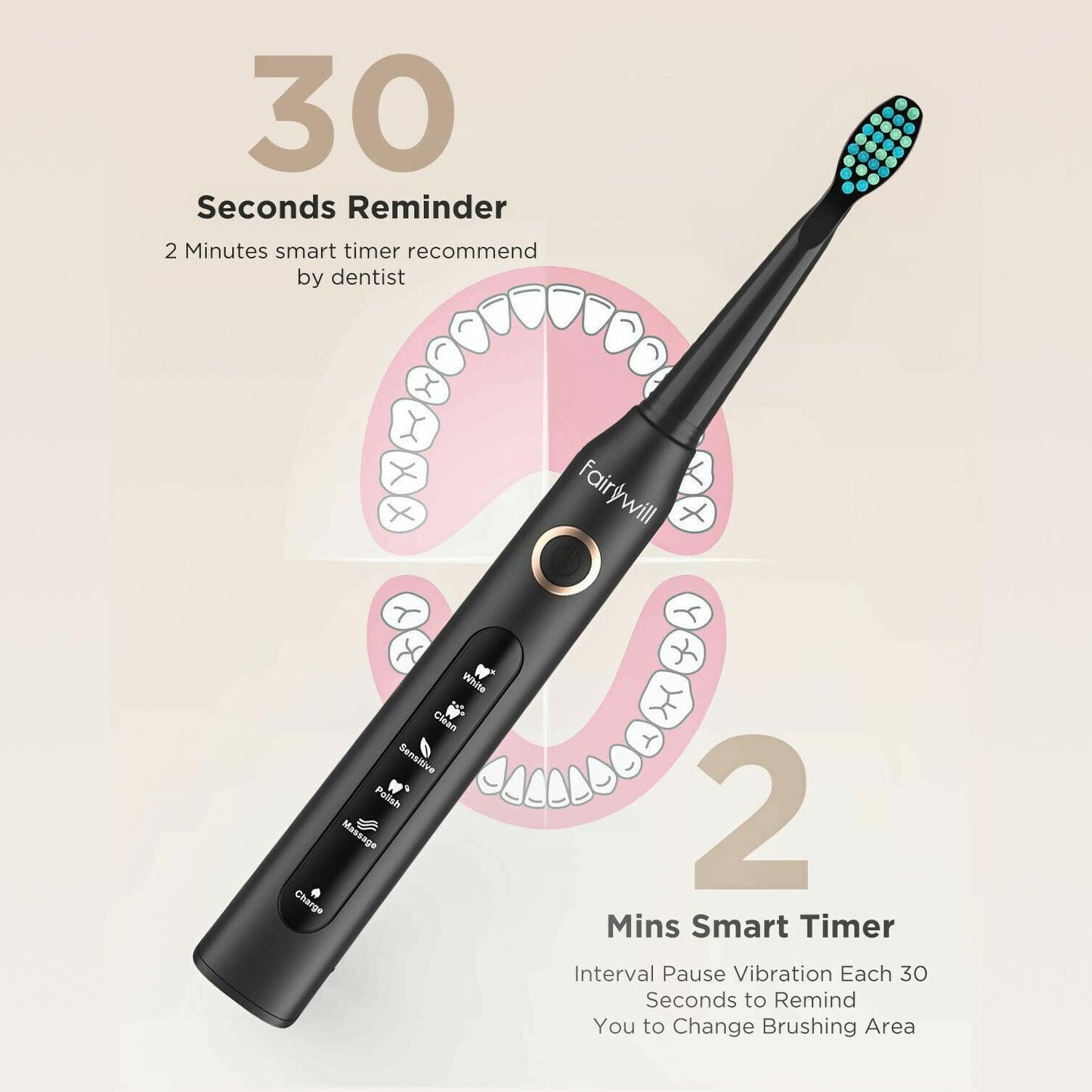Rechargeable Power Toothbrush - 4/12X Brush Heads Electric Toothbrush Power Toothbrush ADA Accepted