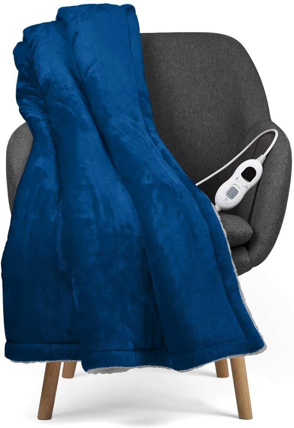 Fitted Electric Blanket Double - Luxurious Heated Throw Soft Fleece Blanket With Digital Controller