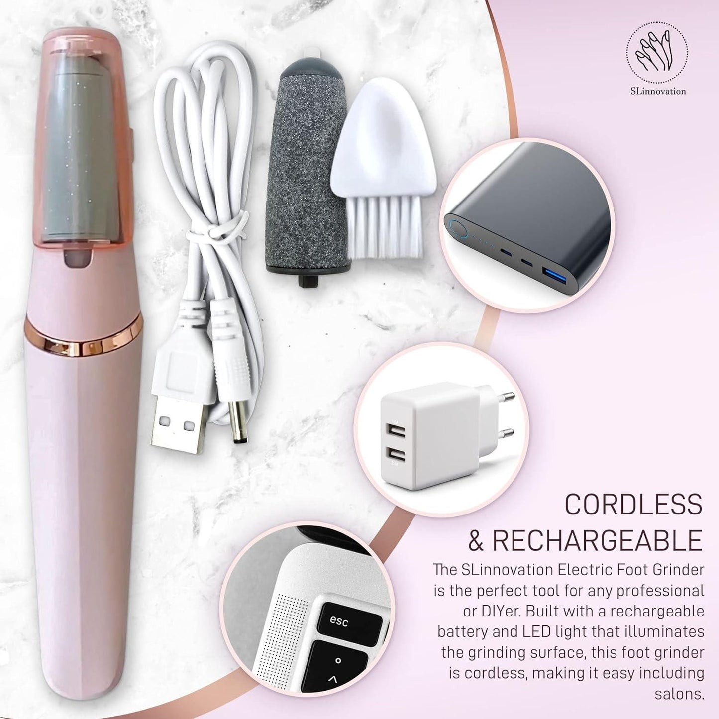 Electric Filer for Feet - Rechargeable Electric Foot Grinder File Pedicure Machine Tool Dead Skin Remover