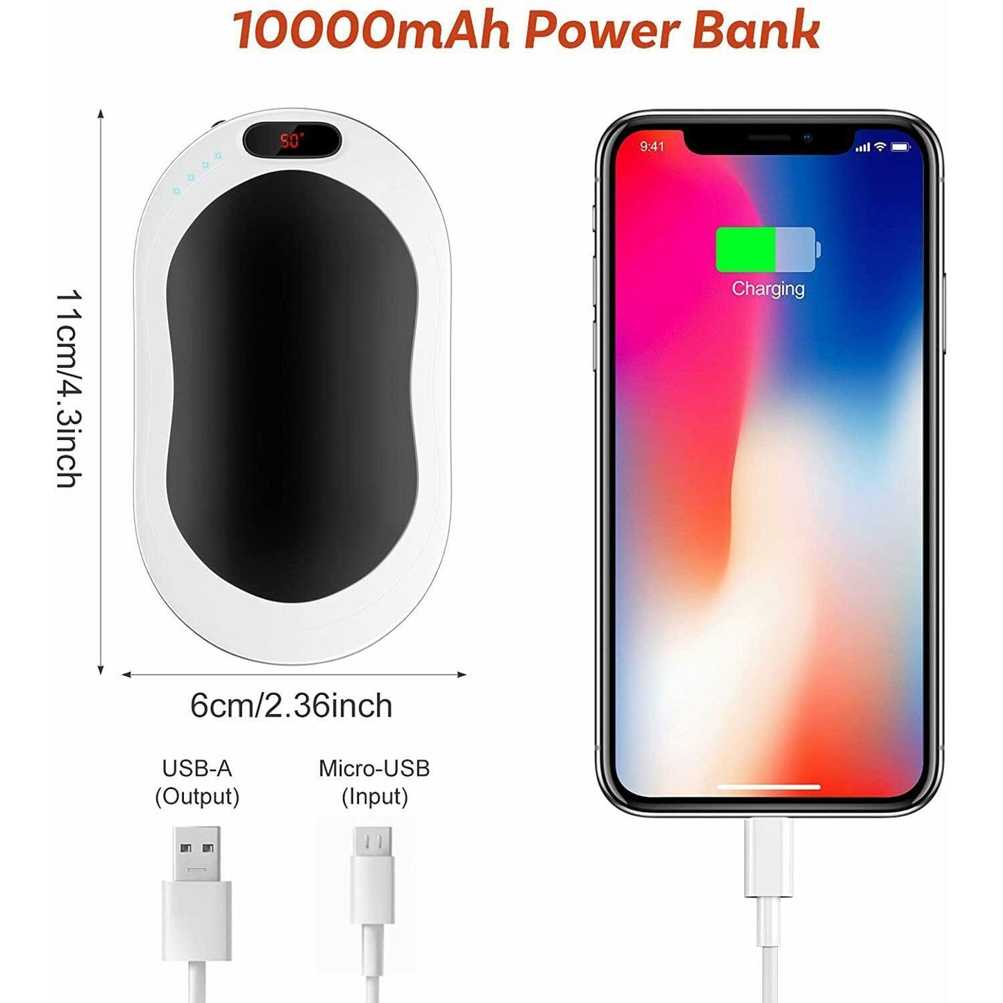 Electric Hot Rechargeable Hand Warmers - Reusable USB Hand Warmer 10000mAh Electric Portable Pocket Hand Warmers Double-sided Heat