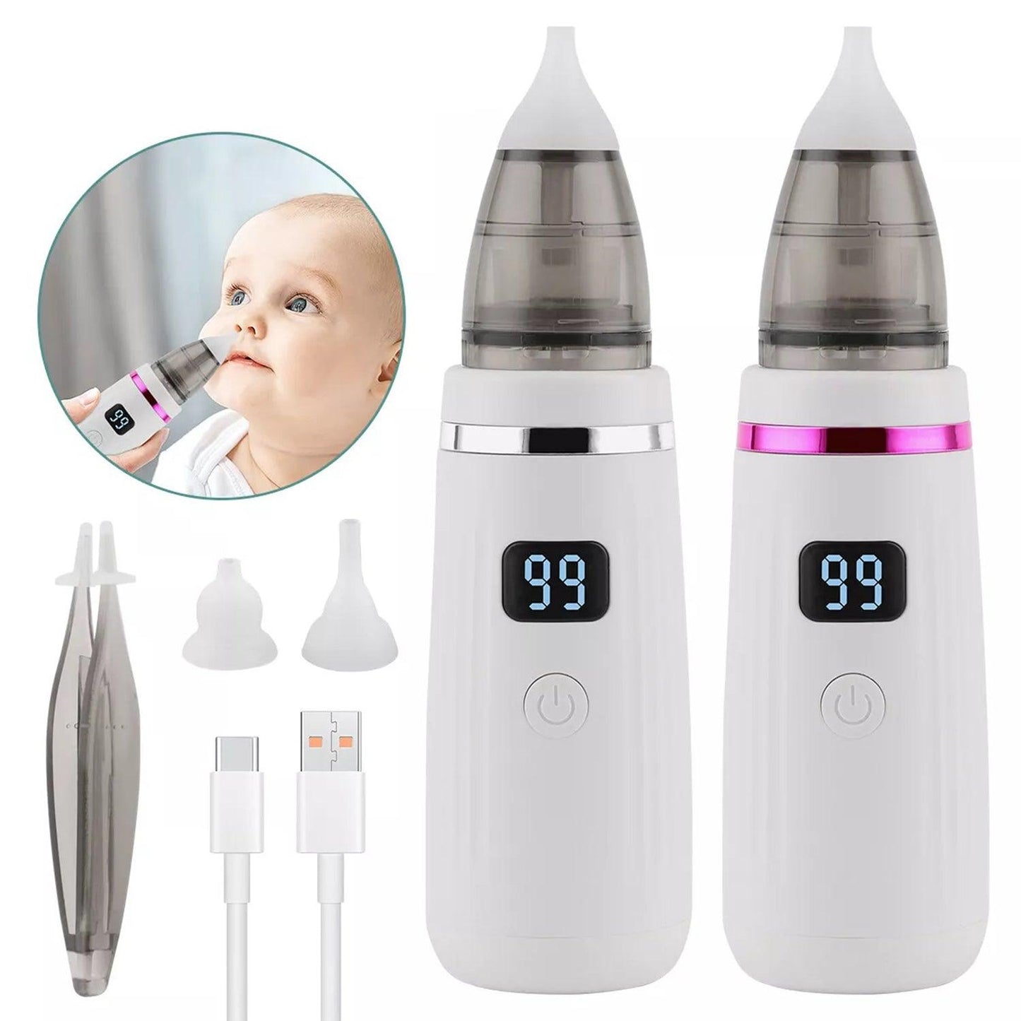 Electric Nose Aspirator - Rechargeable Baby Nasal Aspirator Safe Hygienic Nose Cleaner for Infant