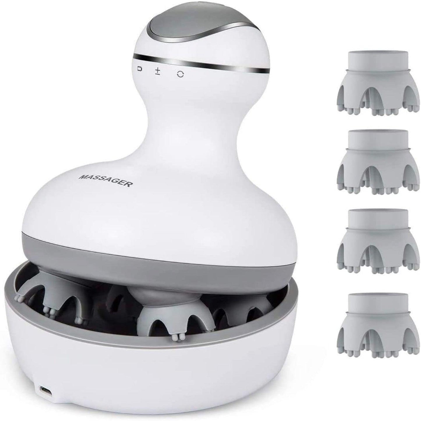 Electric Scalp Massager - 4 Replacement Massage Heads Portable Head Scratcher with Tissue Kneading Nodes