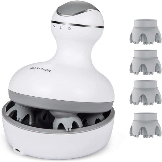 Electric Scalp Massager - 4 Replacement Massage Heads Portable Head Scratcher with Tissue Kneading Nodes
