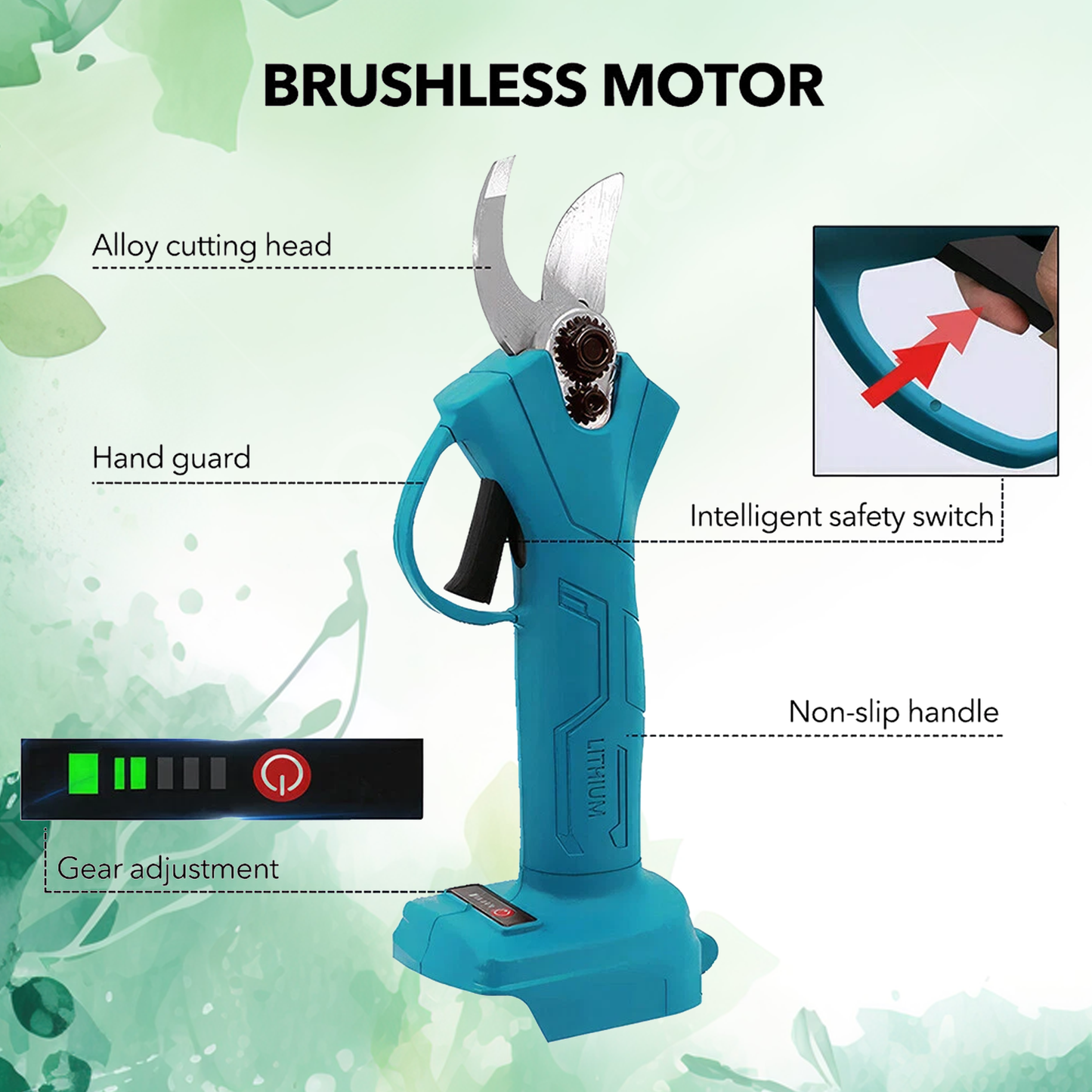 Electric Pruning Shears – Cordless Rechargeable Garden Secateurs Branch Cutter with 2 Battery