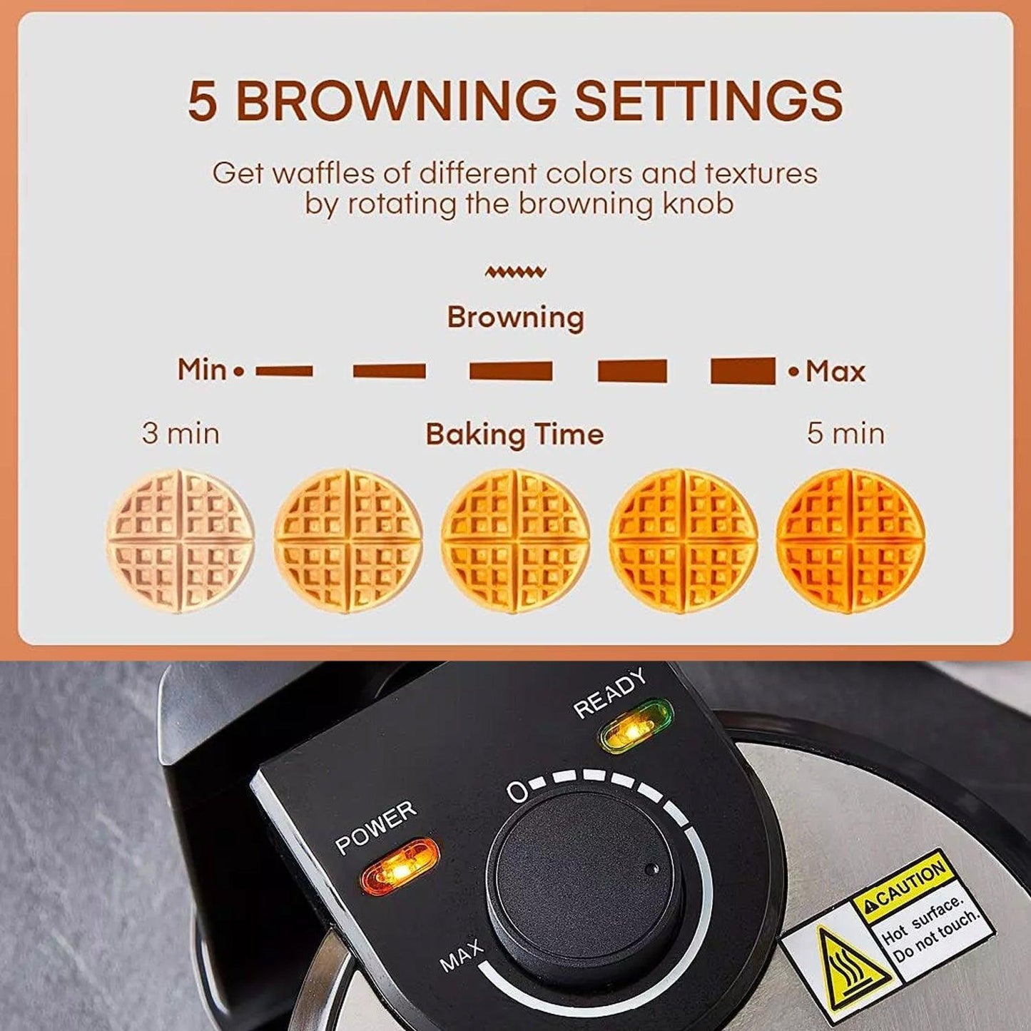 Rotating Waffle Maker - 1000W Non-Stick Rotary Waffle Iron with Auto Temperature Control | Cooks Upto 4 Waffles