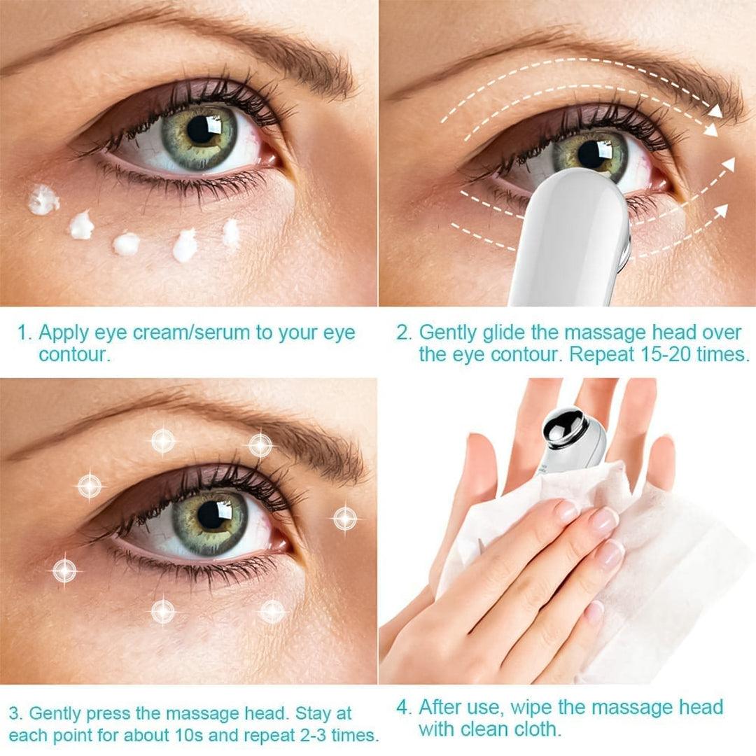 Heated Eye Wand - Pulse Facial Face Eye Massager Lift 3D Roller Electric Sonic Energy Rejuvenation