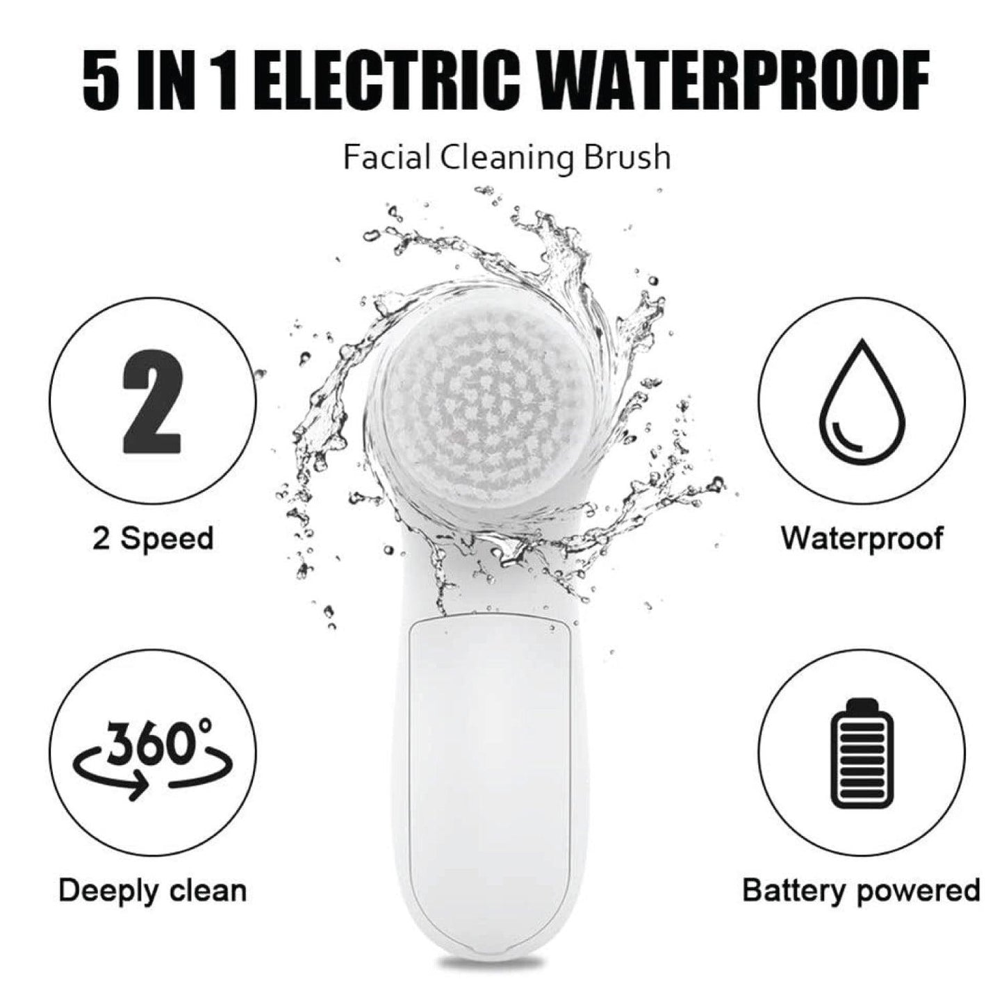 Facial Cleansing Brush - 5 in 1 Electric Facial Cleaner Wash Face Brusher Hand Skin Exfoliation Massager