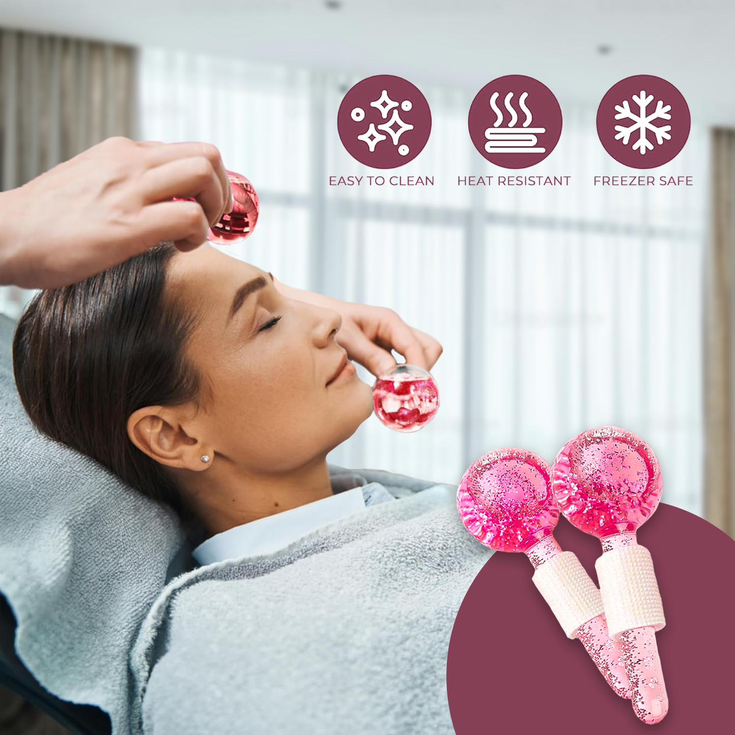 Facial Ice Globes – Cold Face Roller Massage Tool For Skincare Puffiness Treatment Eyes