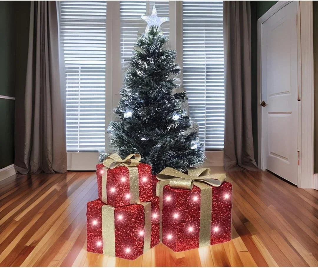 Christmas Light Up Presents - Gift Boxes Set LED Lighted Decorations for Indoor & Outdoor Use UK