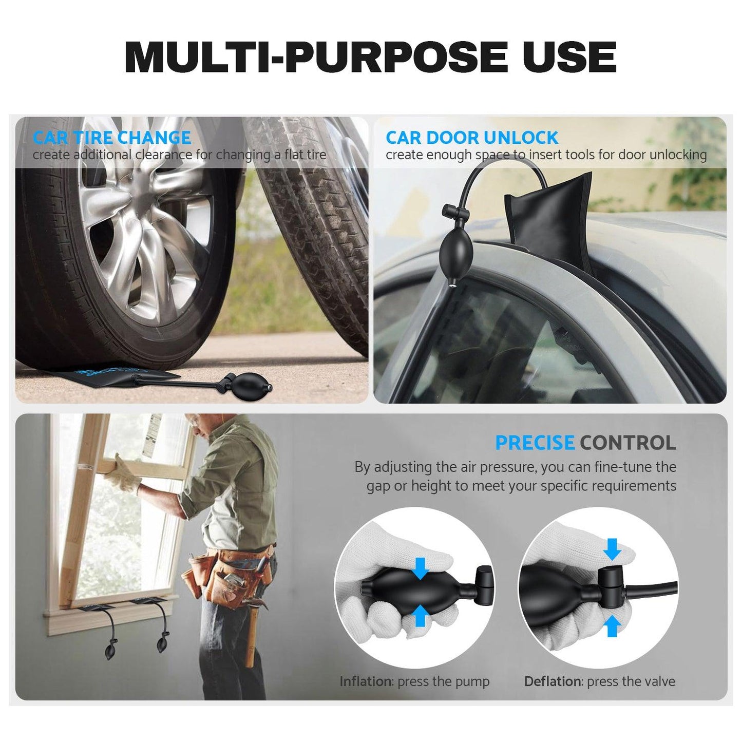 Air Wedge Bag-  2pcs Wedge Pump Tools Car Air Wedge Pump Kits for Door Window Installation and Car Repair with 4 Plastic Wedges
