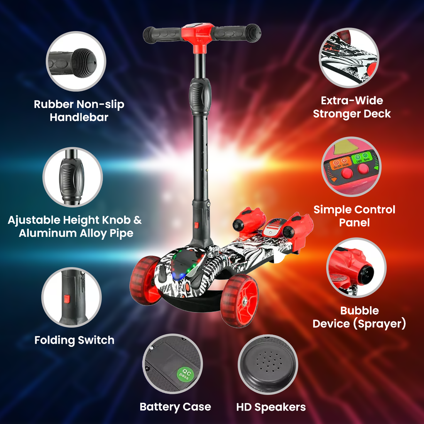 Kick Scooter for Kids – 3-Wheel Foldable Scooter with LED Light-Up Wheels & Adjustable Height