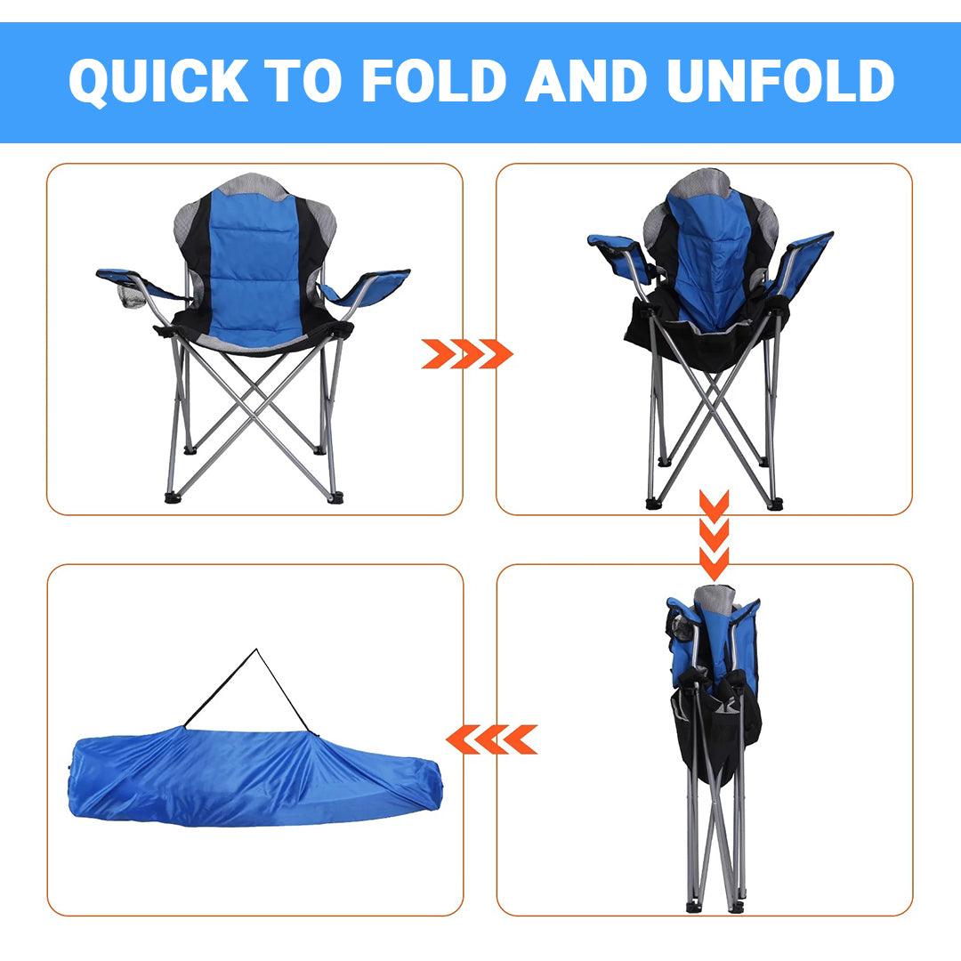 Outdoor Camping Chair - Padded Folding Camping Deluxe Fold Chairs High Back With Cup Holder & Carry Bag