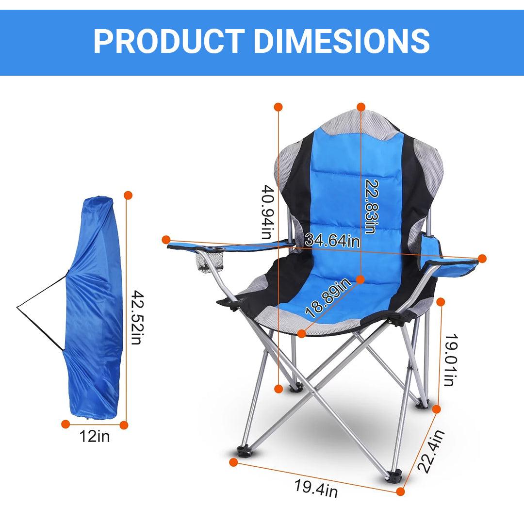 Outdoor Camping Chair - Padded Folding Camping Deluxe Fold Chairs High Back With Cup Holder & Carry Bag