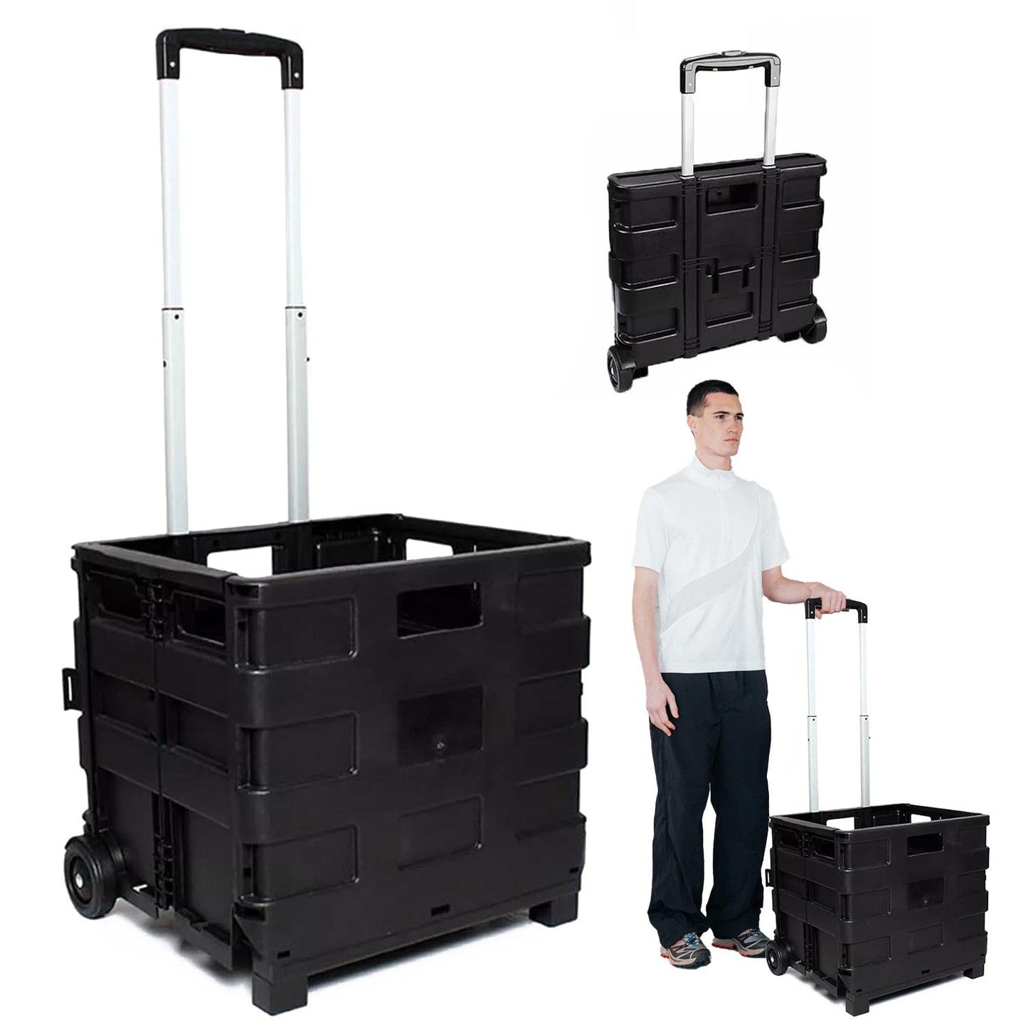 Folding Shopping Cart Trolley - 25kg Multipurpose Foldable Shopping Trolley Cart Handle Wheel Camping Caddy Boot