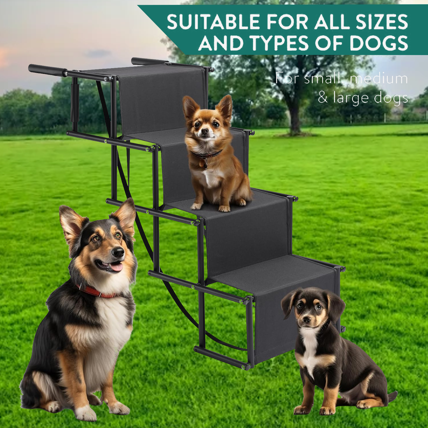 Folding Dog Steps – 4 Stairs Portable Dog Ramp Steps Car Boot Access Ladder for Pet Dog Cat